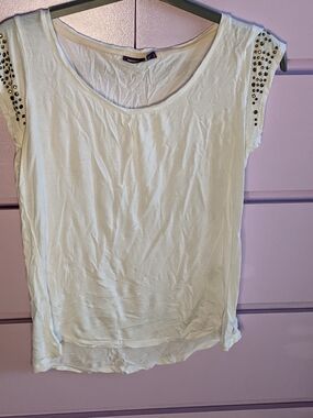 Mossimo Supply Co. Cream Scoop Neck Tee with Stud-Trim Sleeves